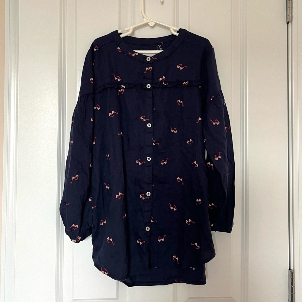Old Navy Girls’ Dark Blue Button Down Glasses Pattern Shirt